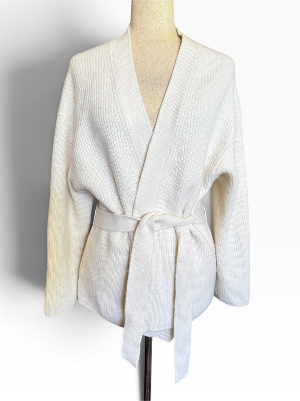 Tommy Bahama Cashmere Cream Wrap Belted Knit Cardigan